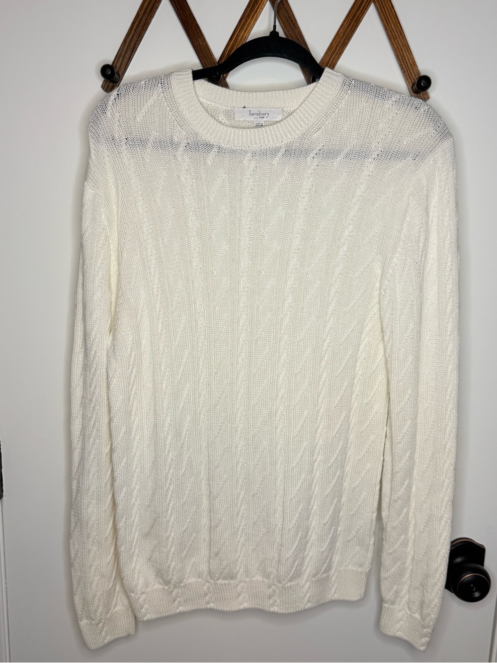 Lightweight Cream Cable-Knit Crewneck Sweater